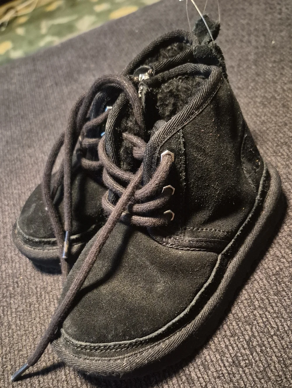 UGG Black Kids Suede Lace-Up Ankle Boots